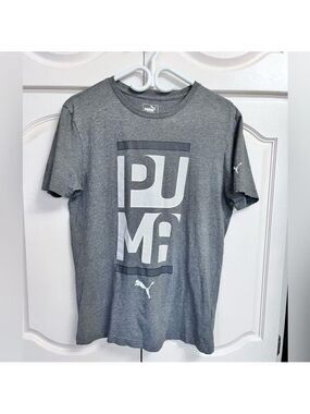 Puma Grey Printed Logo T-Shirt - Size Medium